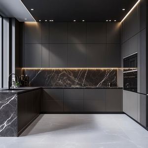 Gabinetes de Cocina Modulares Modernos con Puertas de Vidrio, Diseño de Panel Plano, Tamaño Personalizable para Remodelación de Cocinas Contemporáneas - Product Image 4