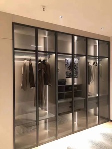 Armoire coulissante moderne haut de gamme <span class=keywords><strong>avec</strong></span> portes vitrées, 6 portes, grande capacité, meubles de chambre en bois pour la maison, salon - Product Image 1