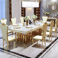 Ensemble de table à manger moderne de luxe en marbre et acier inoxydable doré pour hôtel et usage domestique