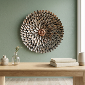 Arte Floral Metálico para Pared, Pieza Decorativa Circular Colgante, Estilo Moderno Rústico, Artesanía Metálica Hecha a Mano - Product Image 2