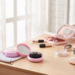 Portable Folding <b>Round</b> Hairbrush for On-the-Go Styling - Product Image 3