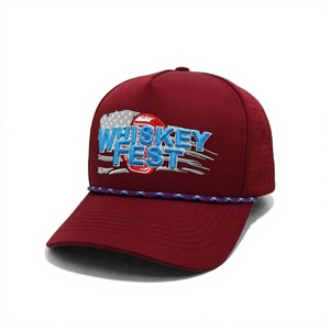 Custom Logo Embroidery 5 Panel <b>Waterproof</b> Golf Cap Laser Cut Perforated Polyester Rope <b>Hat</b> for Outdoor Sports Wear Wholesale - Product Image 1
