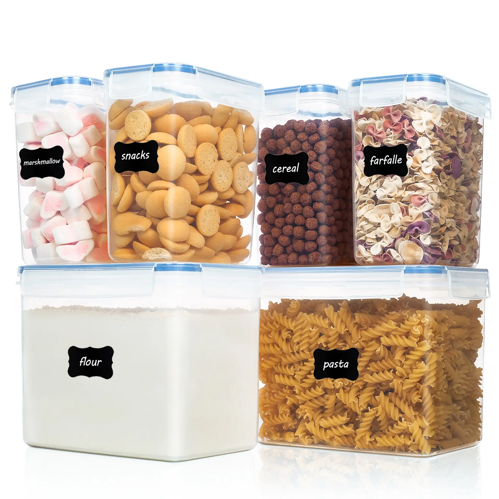 Герметичный Штабелируемый кухонный органайзер, 6 упаковок, пластиковая банка для хранения продуктов, экологически чистый многоразовый Герметичный пищевой контейнер
