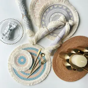 Placas de tecido de algodão europeu e coasters, conjunto de tapete de mesa individual personalizado