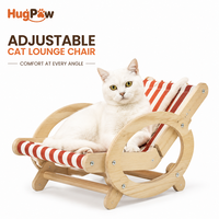 Sillón Reclinable Ajustable para Gatos con Funda de Lino Extraíble y Cama de Madera Contrachapada Multiángulo para Gatos de Interior