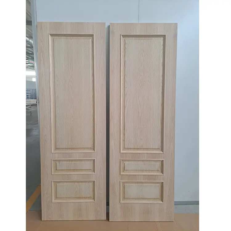 Pintu Kayu Interior 3-Panel dengan Cetakan Manik Ditinggikan Lapisan Kayu Ek Putih