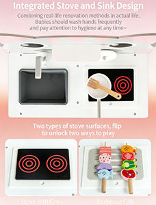 Jouet en <span class=keywords><strong>bois</strong></span> pour enfants, vert, pour l'éveil éducatif, avec jeu de rôle de cuisine, poupée chat, cuisinière de simulation et cuisinière de cuisine - Product Image 5