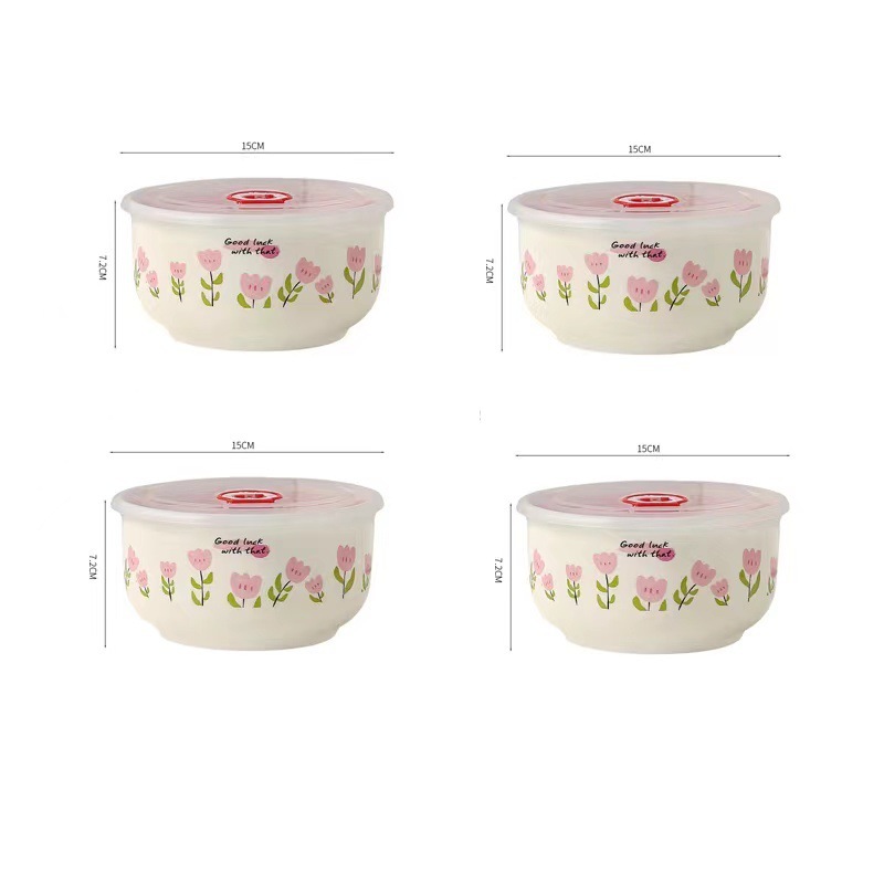 Tulipani bianchi e rosa, 4 coperchi per ciotole da 6 pollici.