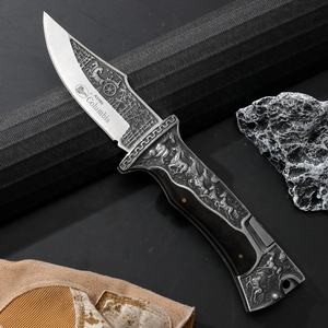 Sarung pisau lipat klasik, tombol tekan gaya pisau Stainless Steel pisau kayu pegangan Resin kotak hadiah klip sabuk Guling - Product Image 5