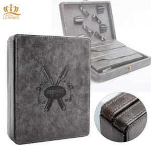 Double boîte en <span class=keywords><strong>bois</strong></span> avec étui en cuir véritable, <span class=keywords><strong>pour</strong></span> outils de barbier, peigne à cheveux, rangement de ciseaux, collection 2020 - Product Image 3