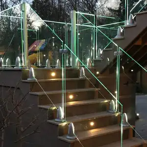 Amerika için SGCC sertifikası ile DB çerçevesiz LED ışık renkli tıkaç cam korkuluk balkon korkuluğu merdiven cam
