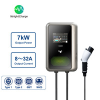 Cargador EV de Nivel 2, 7kW, Wallbox, Tipo 1, para Edificio de Oficinas, con Certificación CE, RoHS, TUV, Tarjeta RFID, Aplicación Inteligente, Wifi, NFC, CB