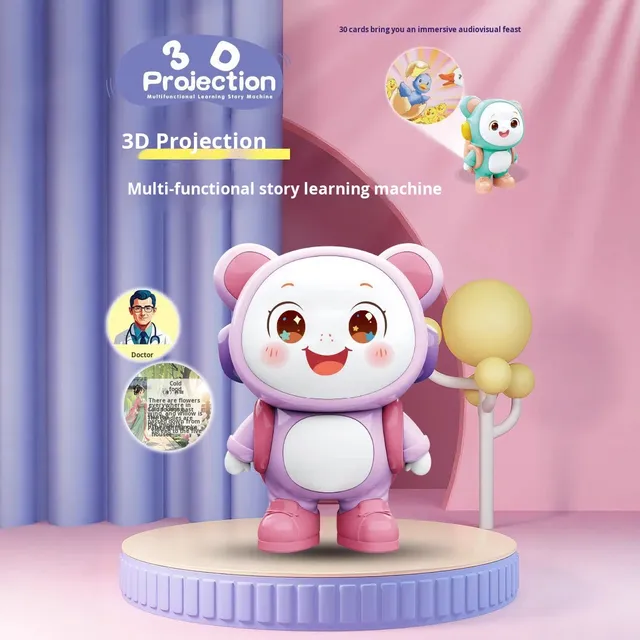 Light Music Children's 3D Projector Early Education Story Machine USB Bear ABS Plastic Toy for 5-7 Years Unisex Wholesale