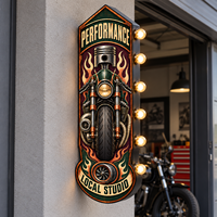 Enseigne LED personnalisée pour moto, style vintage, en métal, pour garage, atelier de motard, décoration murale