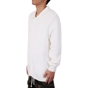 Biểu Tượng Tùy Chỉnh OEM & Odm Người Đàn Ông Áo Len Polo Áo Sơ Mi Dài Tay Áo Cardigan Bông Twist Rope Knit Top Áo Len Người Đàn Ông Polo T Áo Sơ Mi