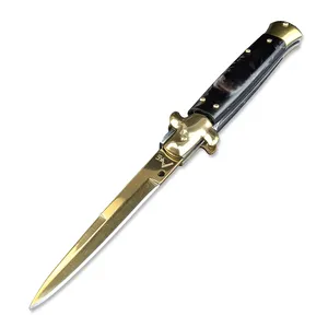Italy Acrylic Handle Folding Pocket Knife Golden Stainless Steel Blade Camping EDC Tactical Knife