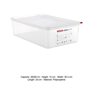 Contenedor de Alimentos de Polipropileno GN 1/1, 53 × 32.5 × 15 h cm, con Tapa, -40/+95 ° C Araven - Product Image 3