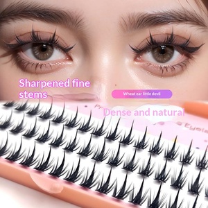 Faux cils semi-faits <span class=keywords><strong>à</strong></span> la main <span class=keywords><strong>à</strong></span> double pointe en poils synthétiques effet épi de blé, bande transparente en plastique, épaisseur 0,12 mm, tige naturelle rigide - Product Image 3