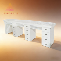 Table de manucure moderne pour technicien de salon avec collecteur de poussière, table de soin des ongles de luxe à double plateau en marbre