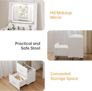 Airynee 3-in-1 Compact <strong>Vanity</strong> Desk Lighting Mirror Cushioned Stool 3 Drawers Flip-up Feature 3 Colors Small <strong>Makeup</strong> <strong>Vanities</strong> - Product Image 4