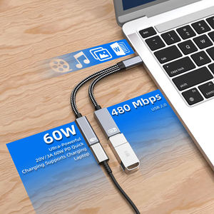 Cable OTG Tipo C 2 en 1 de Nailon y Aleación de Aluminio, Convertidor de Datos USB2.0 USB C, Adaptador de Puerto de Carga PD para Teléfono y Computadora Portátil - Product Image 4