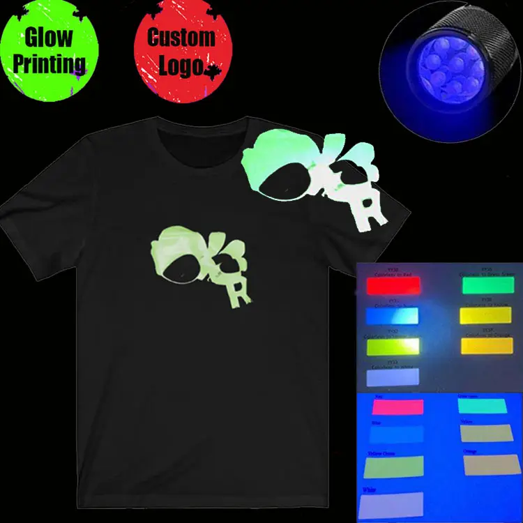 Tinta especial de impressão fluorescente uv, brilha no escuro, impressão personalizada, seu próprio logotipo, roupas