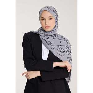 Pure Tone Scarf with Marginal Pattern Silver and Black <b>Modest</b> <b>Tops</b> - Product Image 3