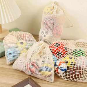 Bolsa de Compras Personalizada, Reciclable, de Malla de Algodón Orgánico, con Cordón, Diseño de Cuadrícula, para Guardar Verduras y Comprar Alimentos, Blanca - Product Image 5