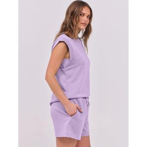 Conjunto de dos piezas para mujer, sin mangas, cuello redondo, pantalones cortos de punto transpirables, traje informal para primavera y verano - Product Image 4