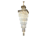 Grand Lustre Suspendu en Cristal à 2 Niveaux, Design Carré Multiples, pour Hôtel, Loft, Appartement, Escalier