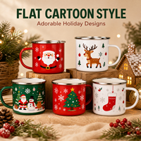 Mug à café émaillé pour les fêtes de Noël, avec logo personnalisé, tasse en métal, design sapin de Noël et Père Noël, pour les ensembles cadeaux d'extérieur