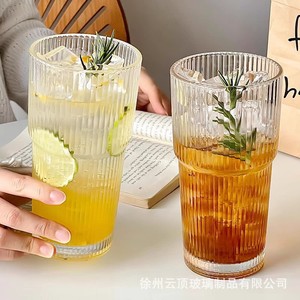 Tasse à café en verre rayée avec couvercle et paille, grande capacité, tasse de voyage, tasse à latte - Product Image 5