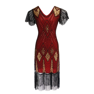 Robe de soirée style <span class=keywords><strong>années</strong></span> 1920 pour femme JICAGOM, taille empire, style Gatsby avec décoration de plumes, style <span class=keywords><strong>années</strong></span> <span class=keywords><strong>folles</strong></span> - Product Image 4