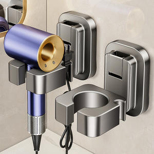 ที่แขวนไดร์เป่าผมในห้องน้ำแบบติดผนัง  พร้อมจุกดูดสุญญากาศ สีเทาปืน  ผิวขัดเงา  ไม่ต้องเจาะผนัง  ชั้นวางของรูปทรงสี่เหลี่ยมผืนผ้า - Product Image 1