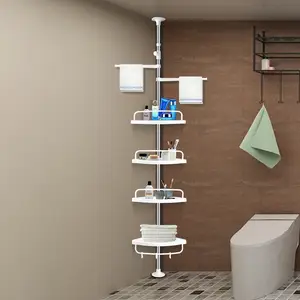 Organisateur d'étagères à 4 niveaux pour salle de bain, <span class=keywords><strong>baignoire</strong></span>, douche d'angle télescopique, panier de rangement rotatif, étagère de rangement triangulaire en forme d'éventail - Product Image 1