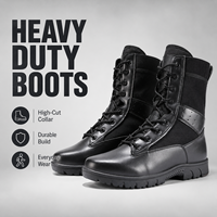 Bottes tactiques d'entraînement pour hommes, noires, à tige haute, protection de la cheville, dessus en cuir et toile, adhérence stable, semelle extérieure en caoutchouc antidérapante