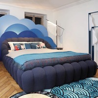 Beliebtes Neues Modernes Minimalistisches Stauraumbett Luxuriöses Kingsize-Bett mit Stabilem Kiefernholzrahmen und Bequemem Samtähnlichen Blauen Stoffbezug