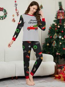 <span class=keywords><strong>Pigiama</strong></span> Personalizzato a Maniche Lunghe con Stampa di Albero di Natale e Auto, per Mamma, a Bassa Termicità - Product Image 2