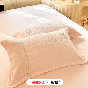 Luxury Milk Velvet Four-Piece <b>Bedding</b> Set Embossed Duvet Cover Sheets Flannel Winter Warm Skin-Friendly Breathable Solid Flower - Product Image 2