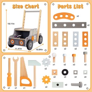 Chariot de marche pour bébé en bois et chariot à outils, rangement multifonctionnel, deux en un, trotteur pour bébé, apprentissage de la marche, trotteur pour bébé - Product Image 4