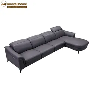 Montel Dubai Grey Leather Sofa Furniture Modern Style Corner Leather Sofa Set Recliner Functional Sofa Bed Set L Shape