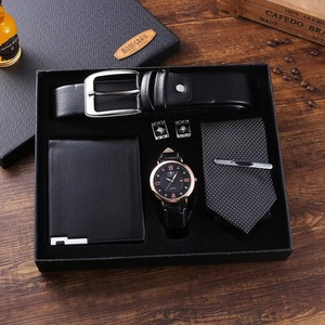 Drioshipping Tendance décontractée Montre à quartz polyvalente + ceinture + portefeuille + manchettes + cravate (5 pièces/ensemble) Ensemble de montres pour hommes Coffret cadeau Montre à quartz - Product Image 2