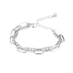 Hot Selling Simple Popular Design Double Layered <b>Chain</b> Bracelet <b>Titanium</b> Steel Silver Plated Men's Bracelets Fashion Jewelry - Product Image 6