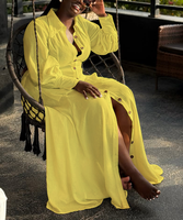Robe chemise longue décontractée unie à revers et manches longues pour femme, grande taille, simple boutonnage, haute qualité, collection 2026