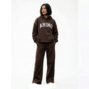 Ensemble survêtement deux pièces pour femme grande taille, couleur unie, 100% coton biologique, sweat-shirt oversize et pantalon large assorti - Product Image 1