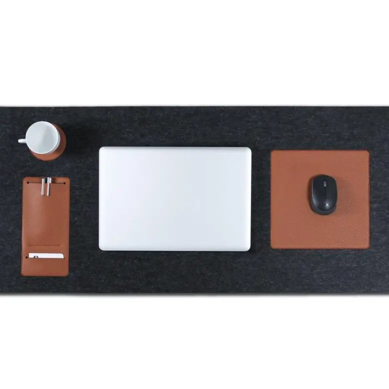 Factory Price Leather +Felt Office Desk Placemat Home Mouse Pad Accessories with Coaster Mat