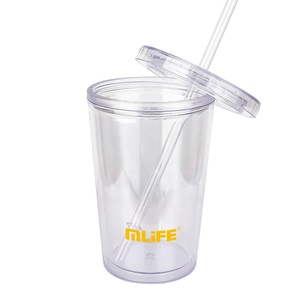 12oz Custom Bpa Free <strong>clear</strong> Transparent Double Wall <strong>Tumblers</strong> <strong>Plastic</strong> Reusable Cup Water Bottle with Straw - Product Image 4