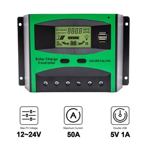 Controlador de carga do painel solar 12V/24V 50A PWM Controlador de Carga Solar com display USB LCD duplo