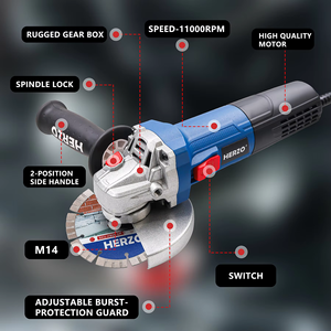 מטחנת זווית ניידת תעשייתית HERZO 710W 125mm עם כבל, עוצמתית, מהירות משתנה, מתג הזזה, מנוע ללא פחמים, לשימוש עצמי - Product Image 4