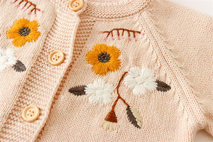 RTS เสื้อผ้าเด็กผู้หญิงแรกเกิดแขนยาวลายดอกไม้,เสื้อคาร์ดิแกนถักพร้อม<span class=keywords><strong>หมวก</strong></span>1ชิ้น - Product Image 5